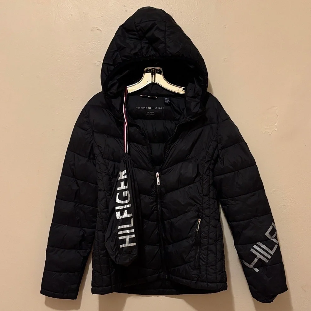 Tommy Hilfiger Black Puffer Jacket with Silver Accents